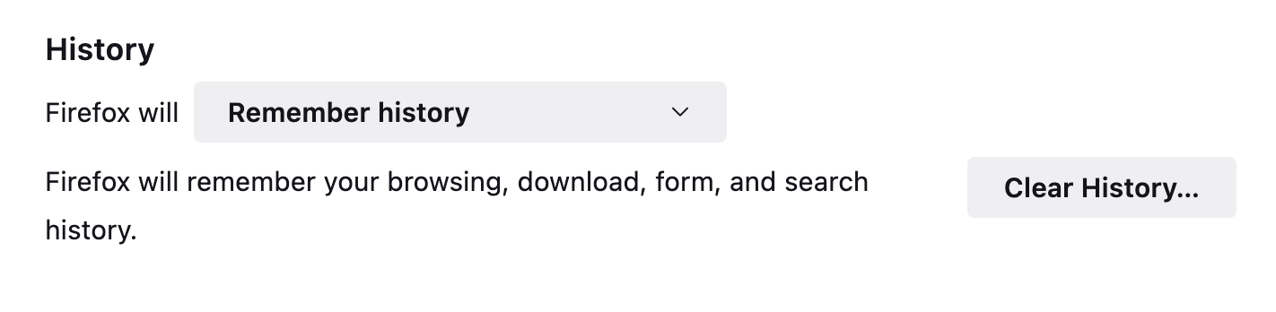 Firefox's "remember history" options in its privacy menu Firefox remember history options in its privacy menu